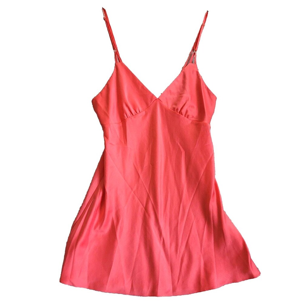 Midnight Bakery Slip Dress Women Medium Coral Pink Satin Babydoll Lingerie Sleep